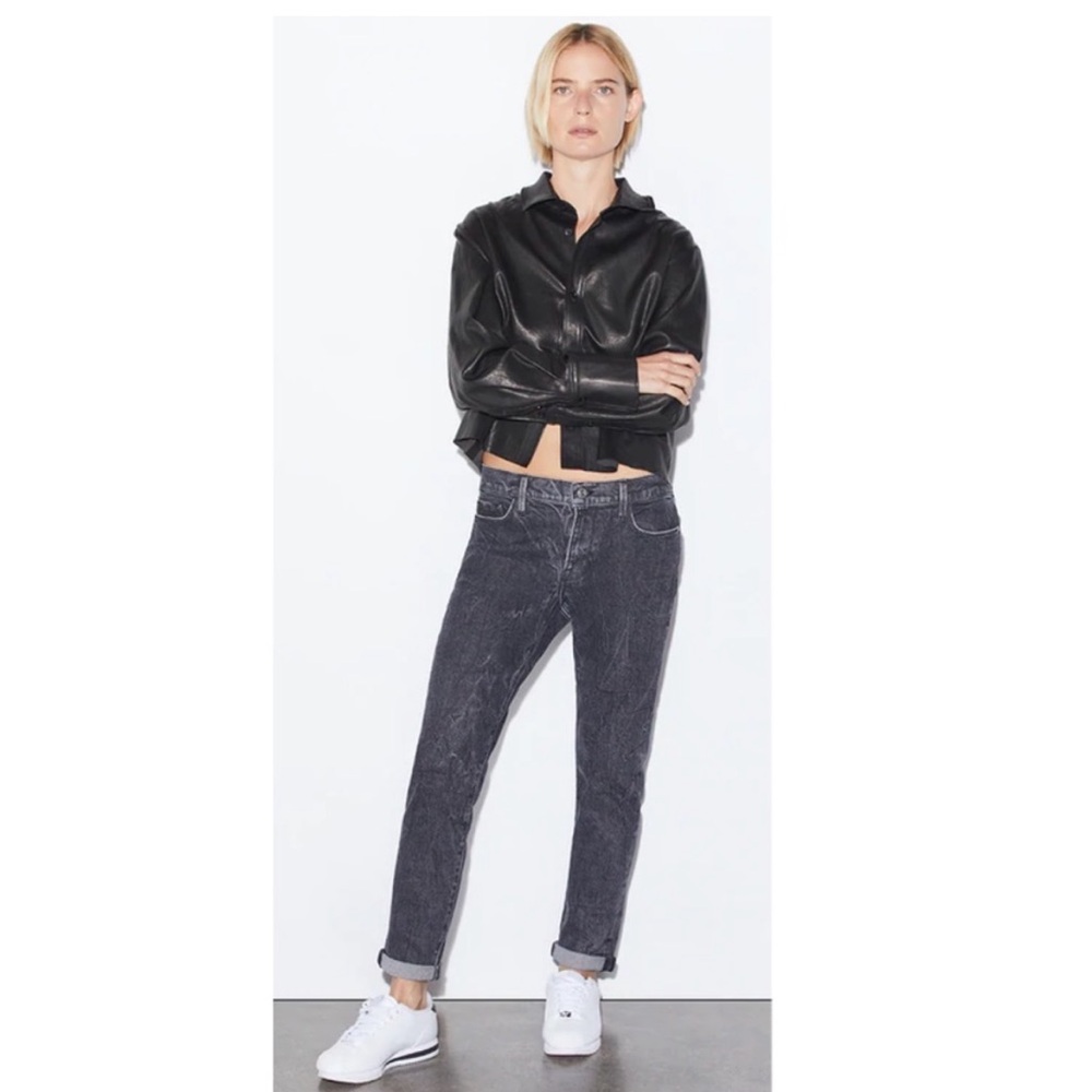 Frame Denim Le Garcon Mid Rise Straight Ankle Jeans Edgey Black STYLE LGJ830 26